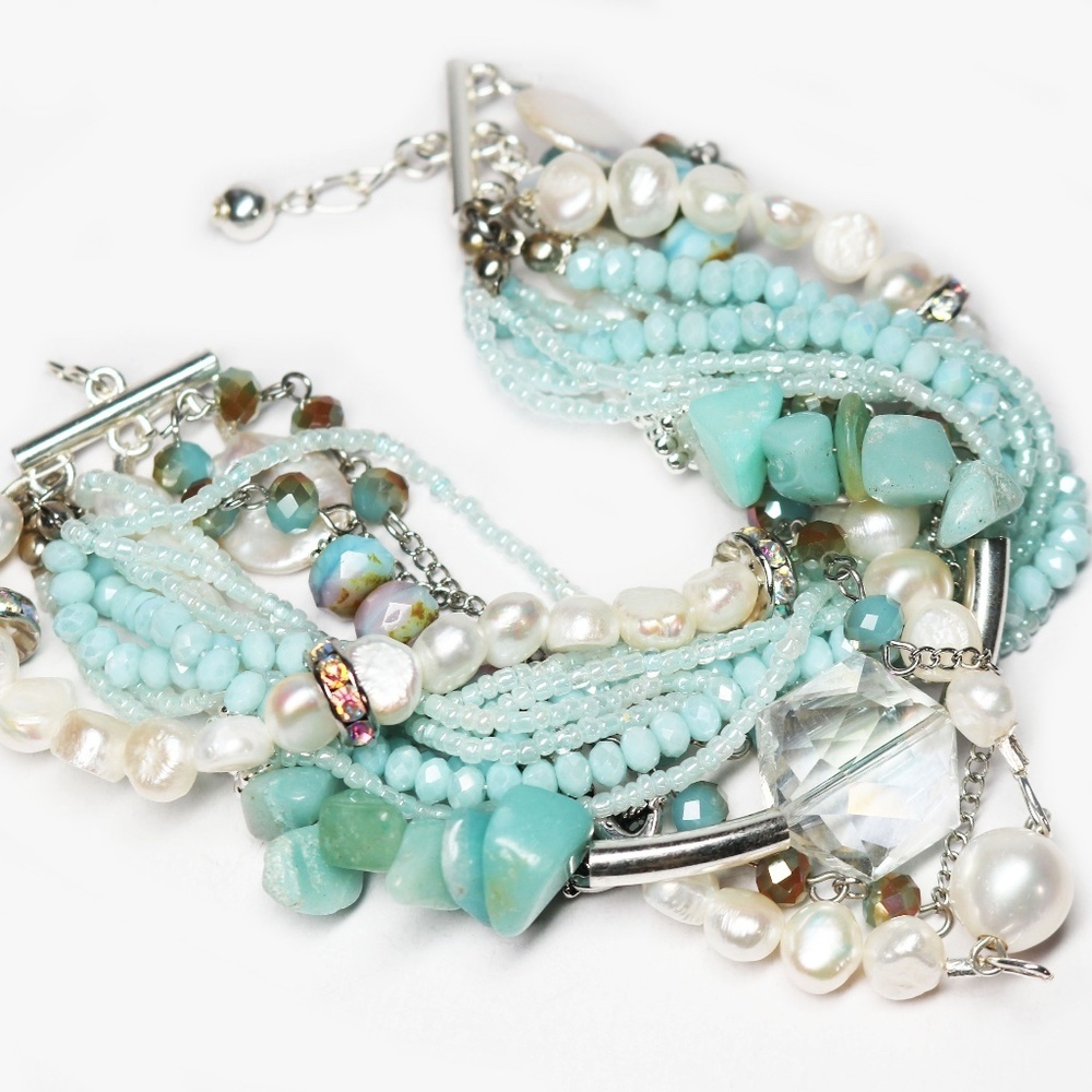 Amazonite Pearl and Crystal Handcrafted Bracelet